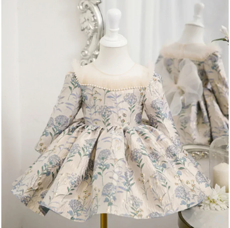 Baby Spanish Lolita Princess Ball Gown Beading Design Birthday Party Christening Clothes Easter Eid Dresses for Girls 2023 Kids