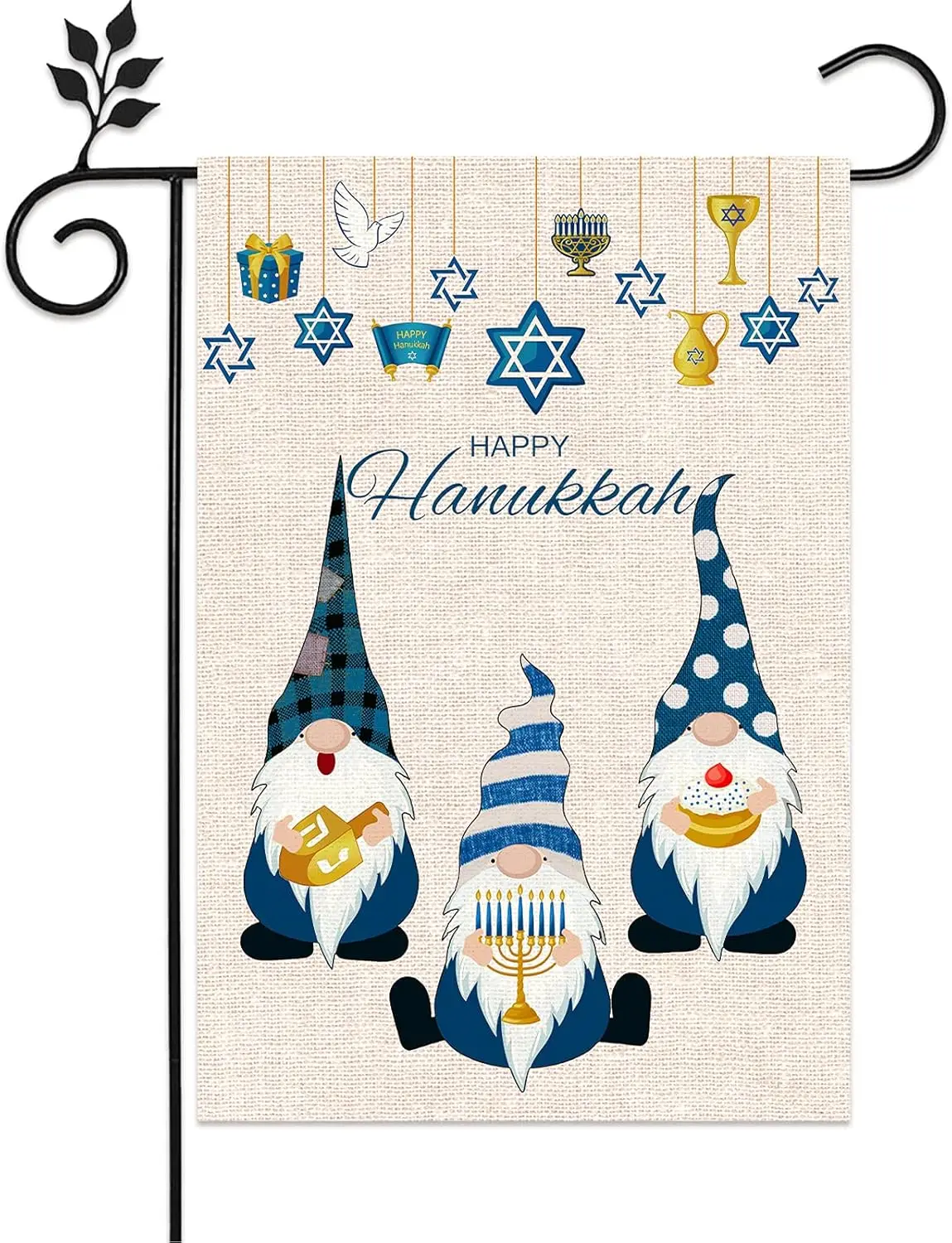 Tatuo Happy Hanukkah Garden Flag Burlap Buffalo Plaid Gnomes Flag Vertical Double-Side Jewish Hanukkah Star Menorah Dreidel  EEZ