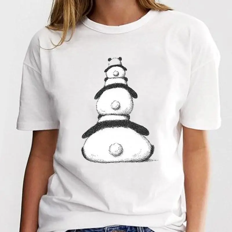 かわいいパンダプリント半袖ウィッシュ男性と女性ヨーロッパとアメリカのトップス美的服グラフィック T シャツ