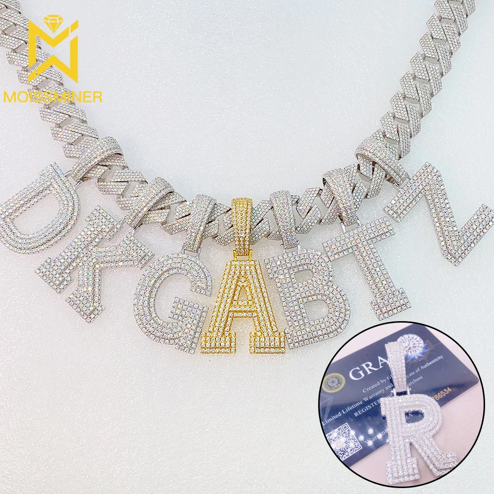 

Custom Big Letters Moissanite Pendant Necklaces For Women Men Real Diamonds S925 Silver Necklace Jewelry Pass Tester With GRA