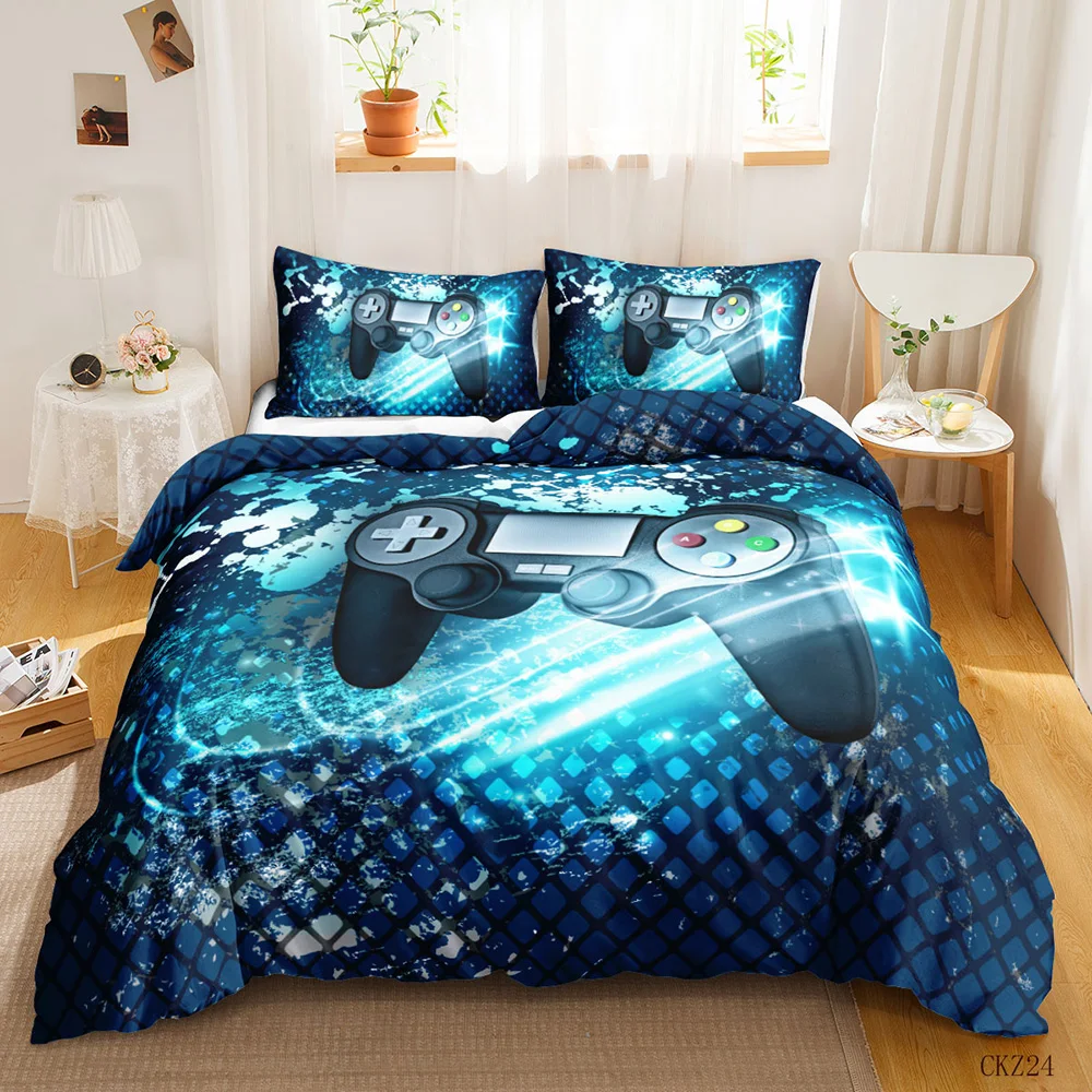 Gamer Bedding Sets for Boy,Gamepad Controller Duvet Cover Set King Size,Video Games Comforter Cover Teens Polyester Quilt Cover