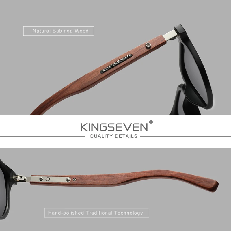 KINGSEVEN Bubinga Wooden Men's Sunglasses Women Polarized Retro Rimless Green Mirror Lens Sun Glasses Handmade Driving Eyewear