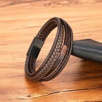 XQNI – Bracelet en cuir tissé à la main pour hommes, de luxe, multicouche, en acier inoxydable, boucle magnétique, bijoux de fête, cadeau 6