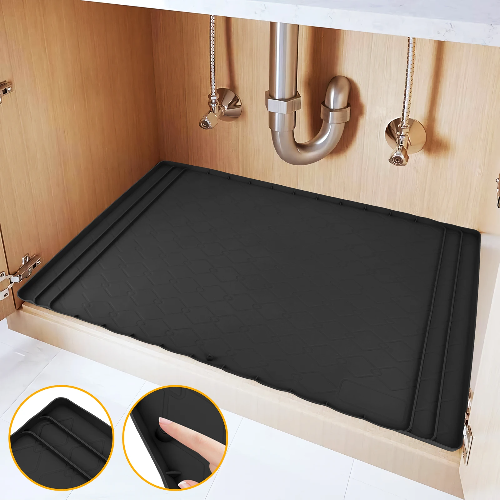 

Under Sink Waterproof Mat - Cutable Silicone Waterproof Pad with Drain Hole Edge Suitable for Kitchen Bathroom Cabinet Pet