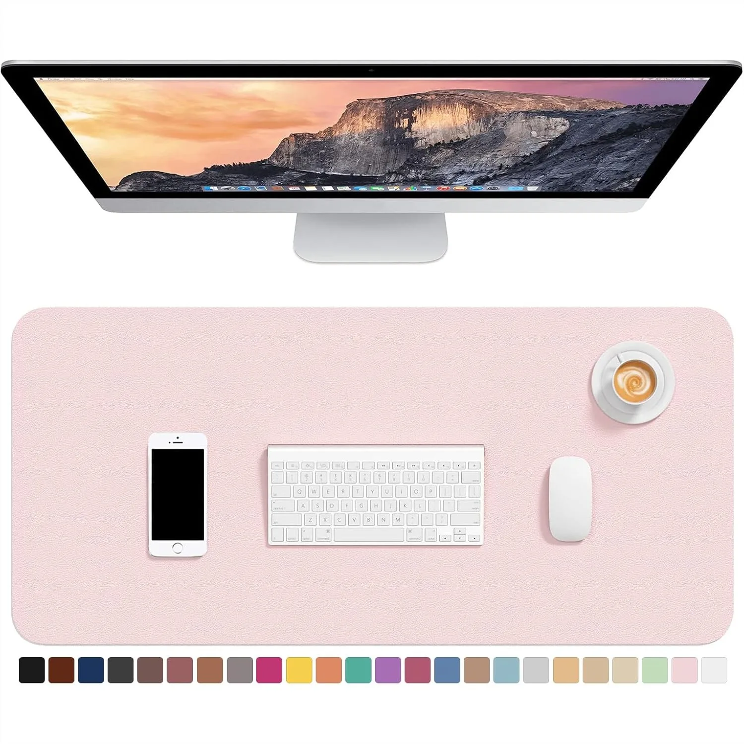 30x14 Inch PU Leather Desk Pad, Large Extended Mouse Pad with Non-Slip Base for Office Home Writing, Pink