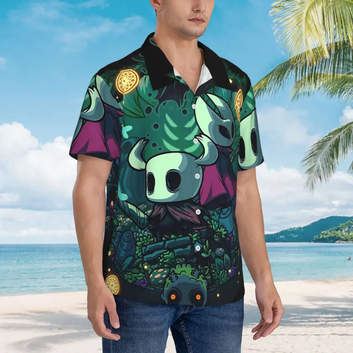 Hollow Knight Hawaiian Shirts Fashion Men Short Sleeve Shirt for Summer Beach Men's Button Tops