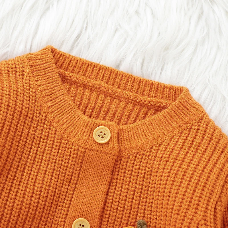 0-18m Infant Halloween Outfits Winter Casual Long Sleeve Knit Newborn Boys Girls Orange Pumpkin Romper Clothes Children Playsuit