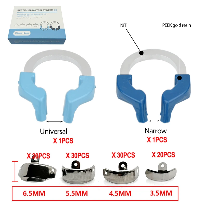 

Dental Material Matrix Bands Niti Metal Matrices Clamp Ring Sectional Contoured Matrix System Clamping Dentistry Tools