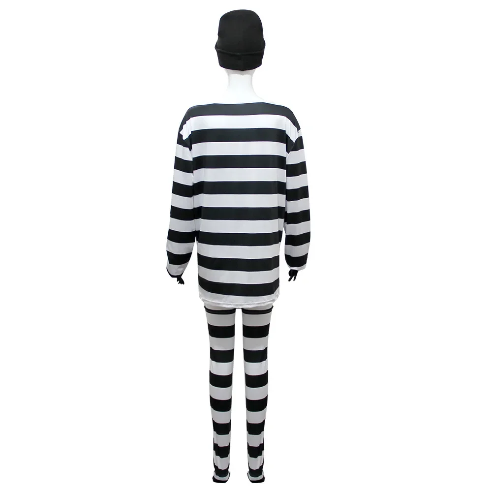 Costume de Cosplay de Voleur Convict pour Femme Adulte, Haut à Rayures, Chapeau Bas Trempé, Tenue de ixd'Halloween et de Carnaval