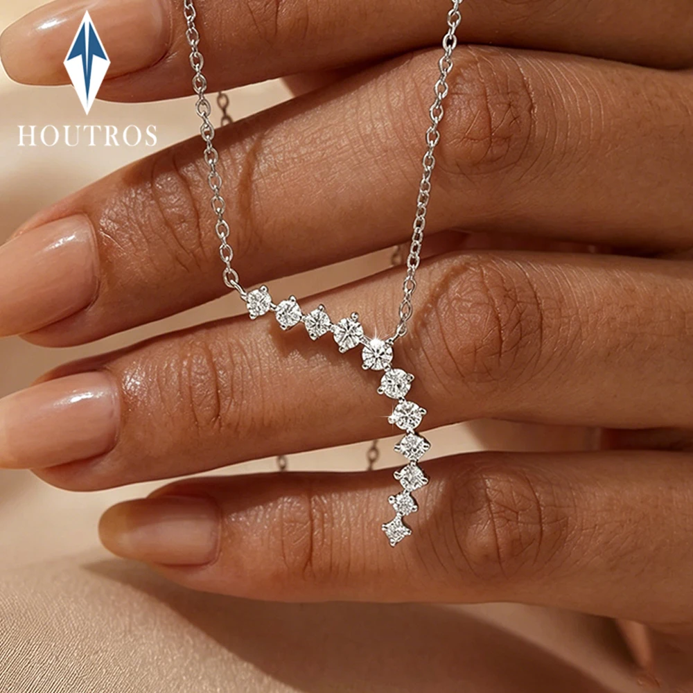 

1.42cttw Round Cut Full Moissanite Pendant Necklace 925 Sterling Silver Lab Diamond Graduated Pendant for Women Fine Jewelry