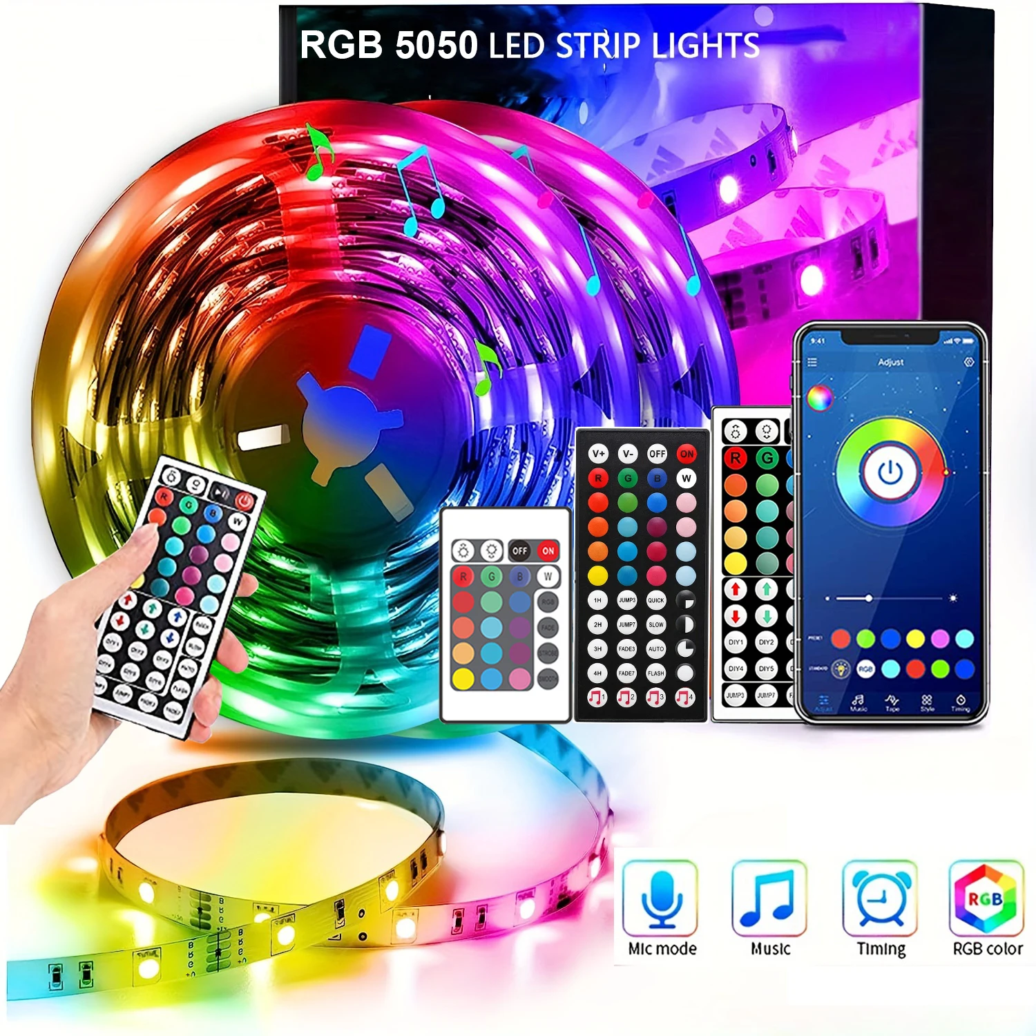 Led Strip Lights with Remote APP Control Music Sync RGB 5050 Led Tape Ribbon for Room Bedroom Decoration TV Backlight