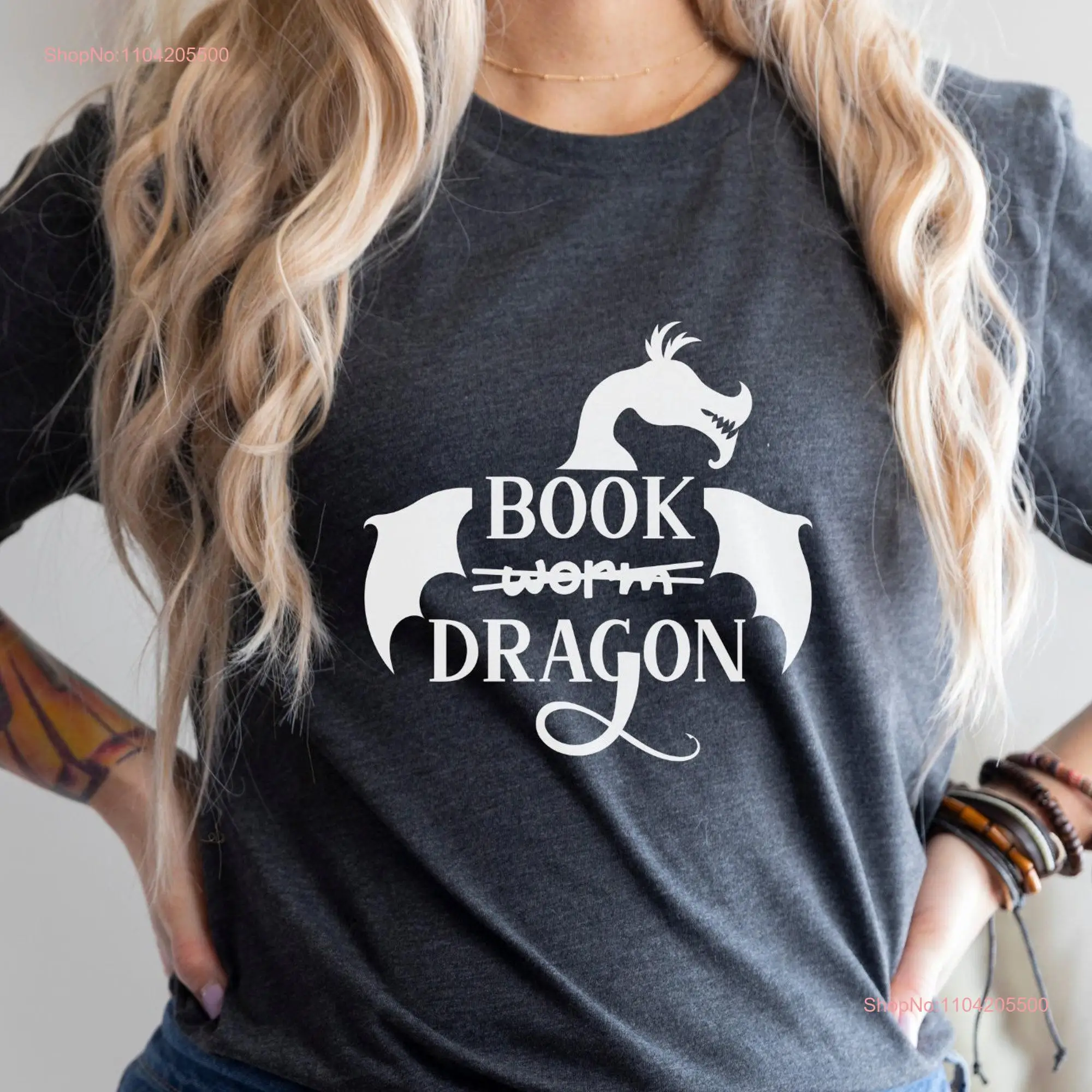 Book Dragon T Shirt Lover Worm Reading Reader Fantasy long or short sleeves