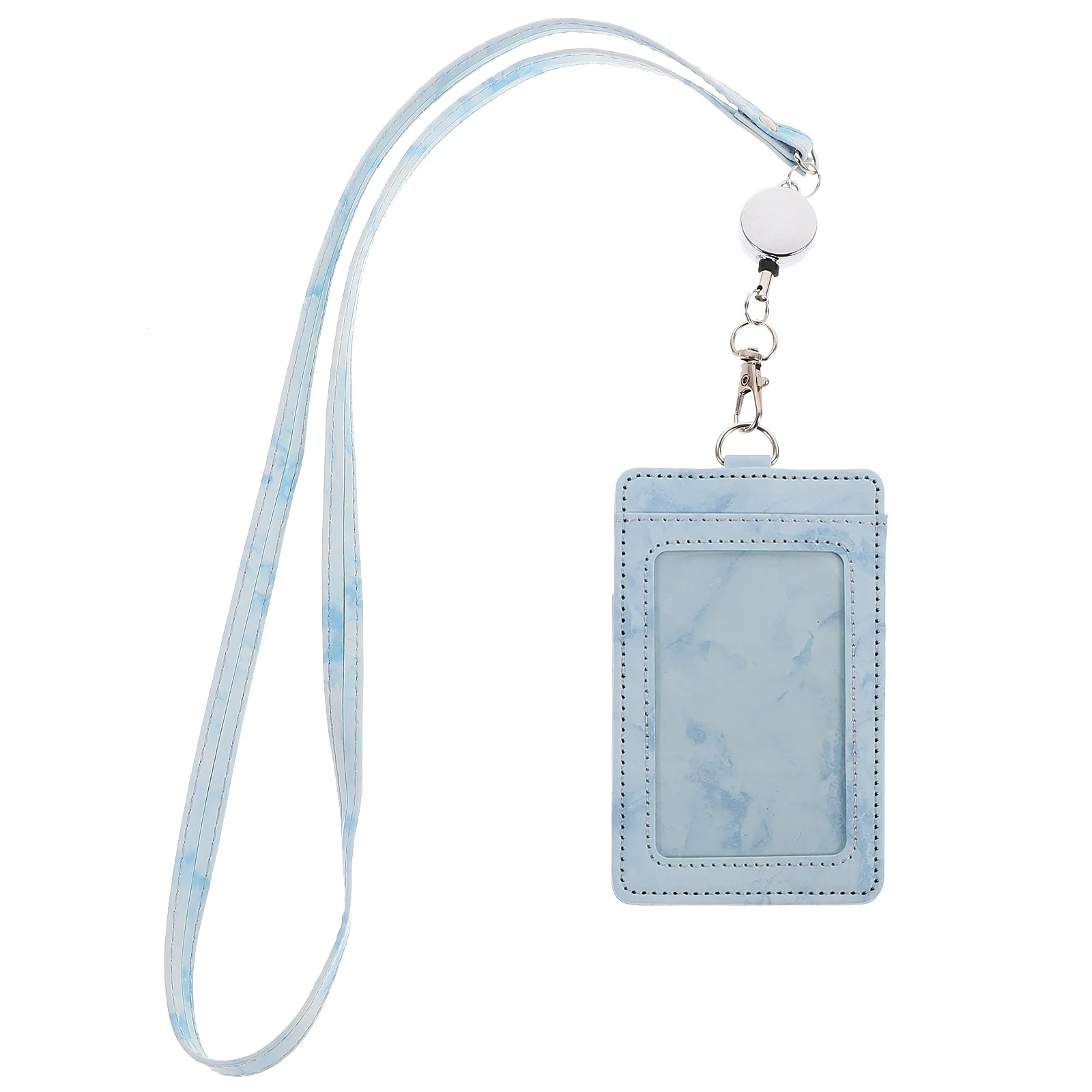 

1 set Marble Pattern Id Card Holder Clear Lanyard School Nurses Students Office Workers Anti-Scratch Card Sleeve