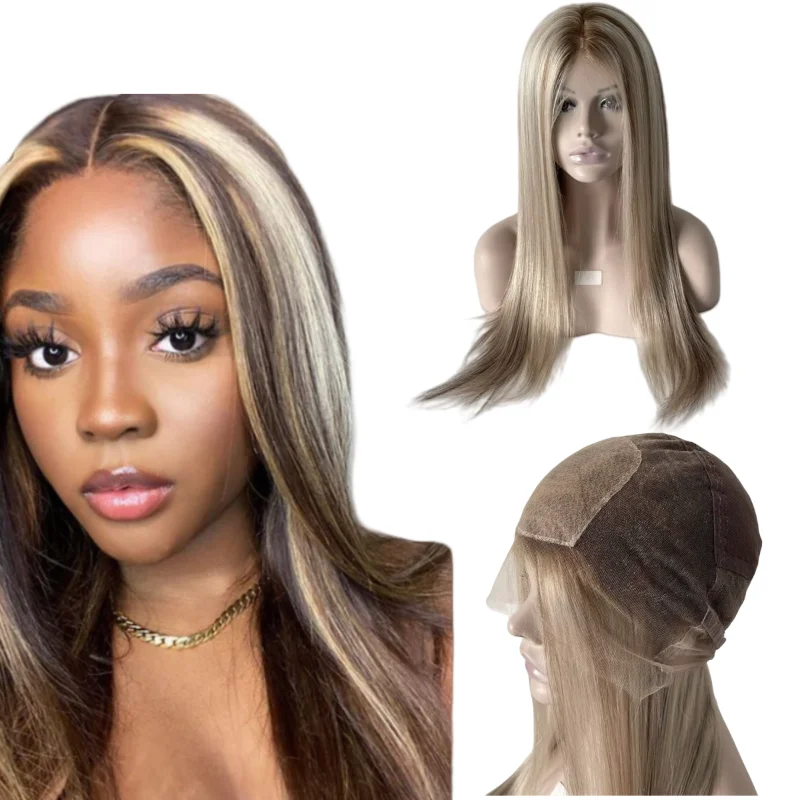 

22 дюйма европейские девственные человеческие волосы цвета омбер фортепиано # 6-П # 6T60 Шелковистый прямой парик шнурка с шелковым верхом 200% плотности 4x4