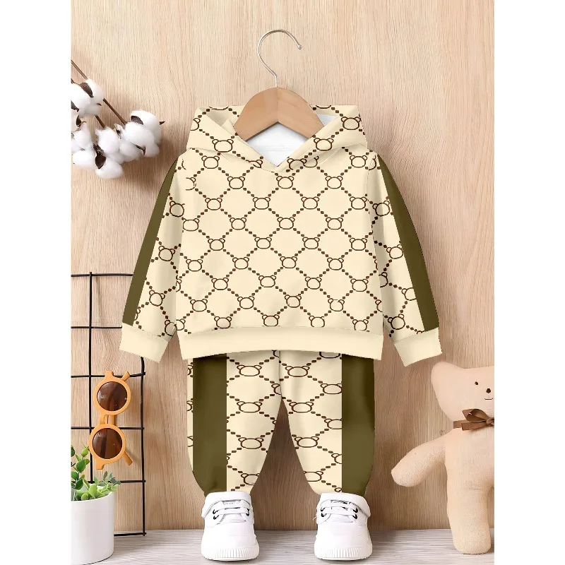 Unisex Toddler Hooded Jogger 2Pcs Tracksuit, Bear Grid Monogram, Black Soccer, NY Letter Splice Kids Casual Outfit