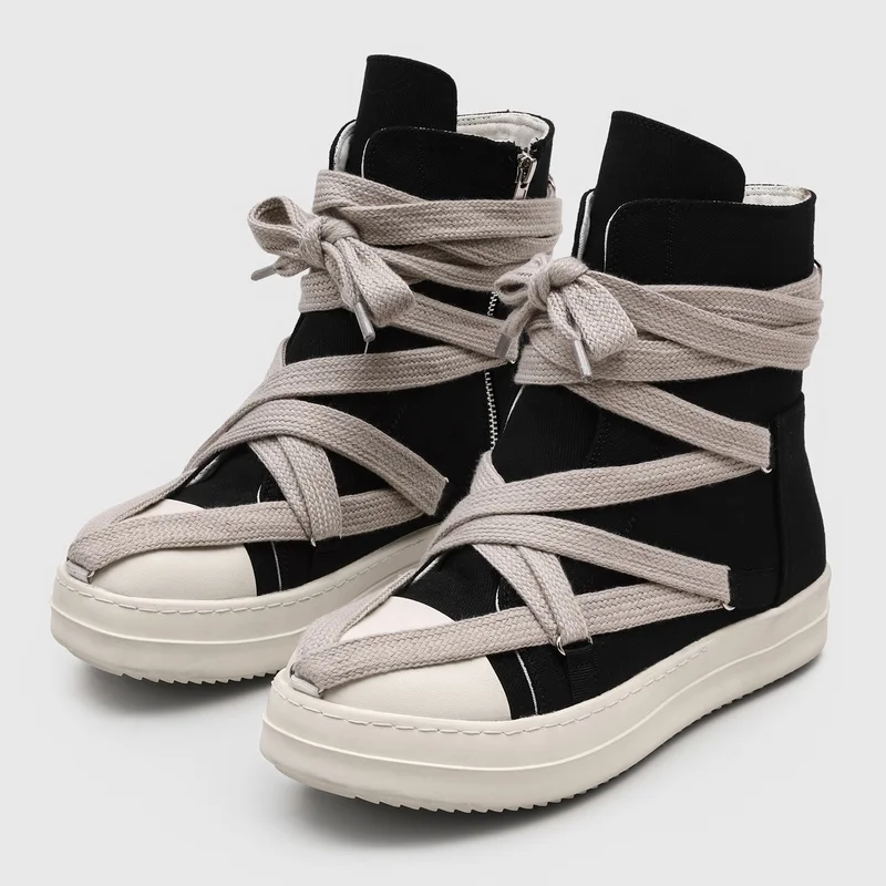 Zapatillas de lona unisex de caña alta con plataforma, con tiras cruzadas, cremallera lateral, suela gruesa, cordones anchos, color gris, estilo punk y streetwear, tipo zapatilla de tobillo