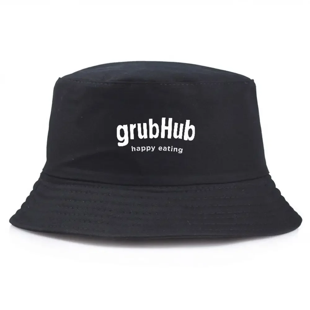 

GrubHub Happy Eating Bucket Hat Summer Fisherman Fishing Hat - Black Summer Caps For Outdoor Fishing & Daily Wear