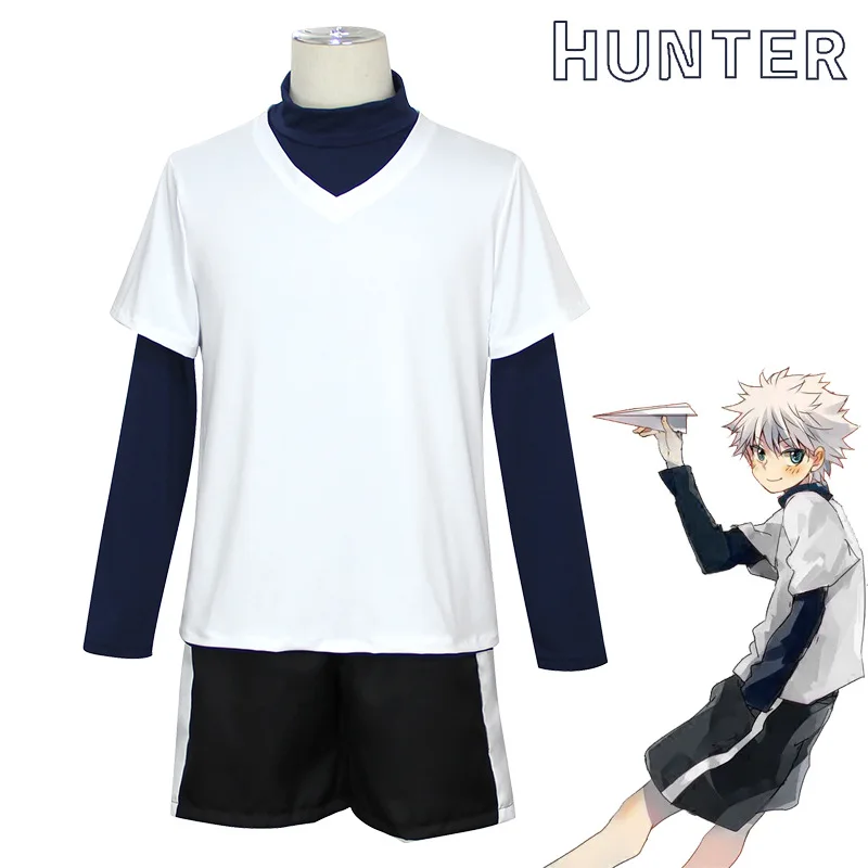 

Hunter x Hunter Killua Zoldyck Cosplay Costume Number 99 Badge Halloween Christmas Party Cosplay Suit Shirt Short