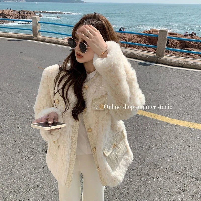 

Winter Women New Fur Xiaoxiang Style Coat High-end Feeling, Imitation Rabbit Fur Coat, Thick Round Neck, Internet Famous Jacket