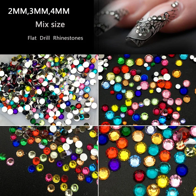 Nail Art Rhinestones With Round Base For Nails Shoes And Wedding  Colorful Crystal Glitters Decoration Mix Size 2,3,4MM