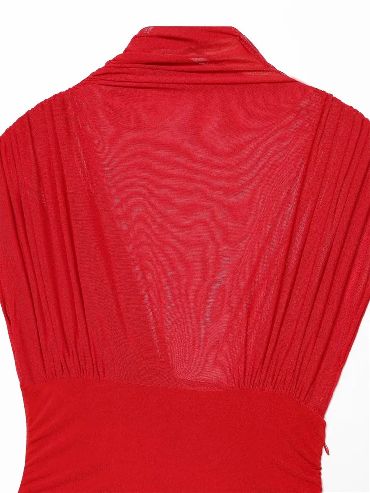 Mini abito trasparente con scollo a V in rete Tossy per le donne Patchwork Estate 2026 Nuovo abito a pieghe solido Abito aderente da pendolarismo da donna