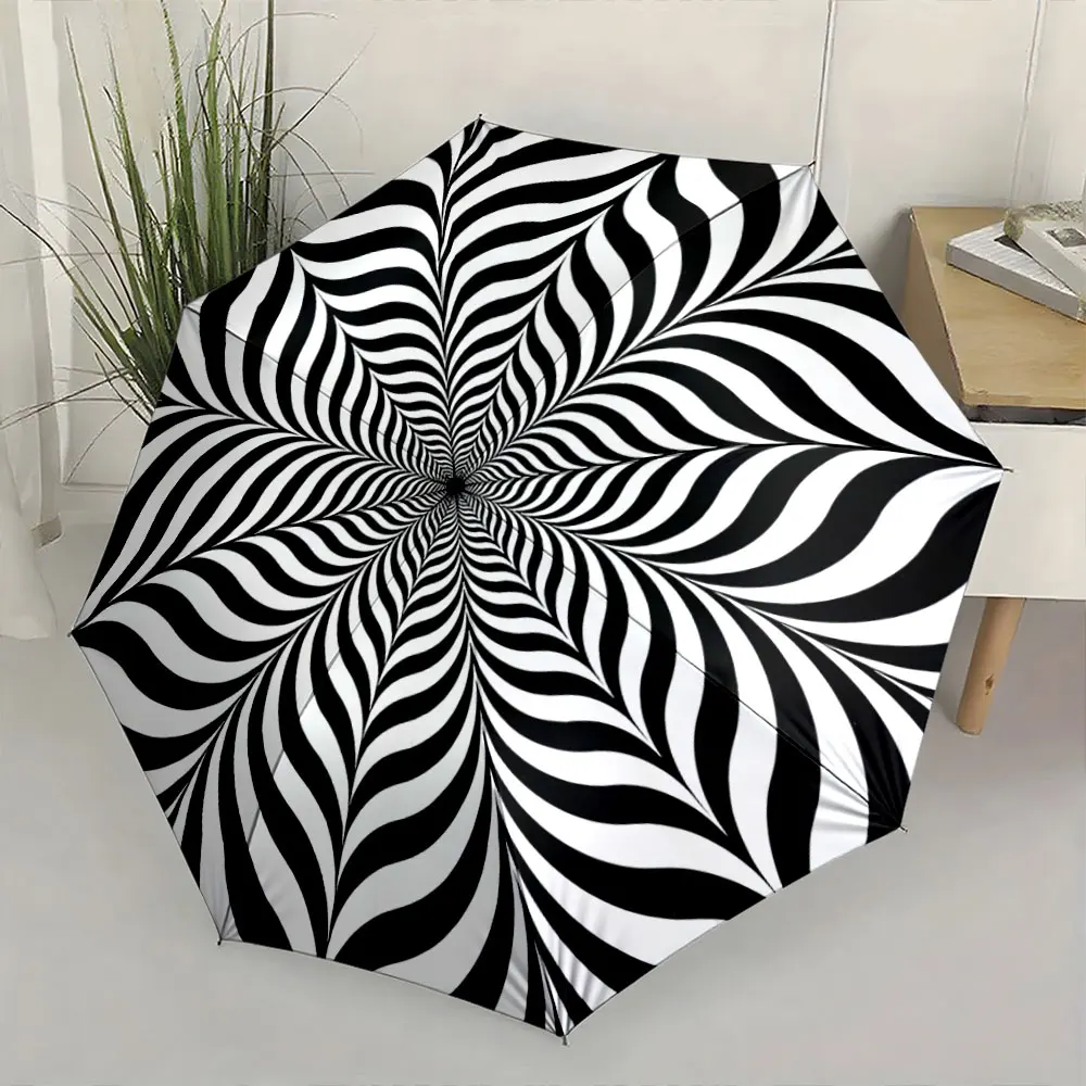 1PC Optical Illusion Patterned Umbrella Design Print 8 Iron Ribs Folding Umbrella Auto-Open Fashion Sunshade