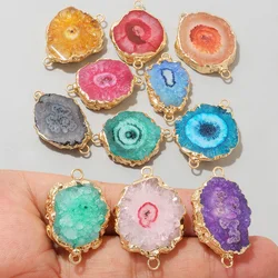 2PCS Fashion Druzy Quartz Pendant Charm Irregular Natural Stone Connector For Jewelry DIY Gift Necklace Earrings Components