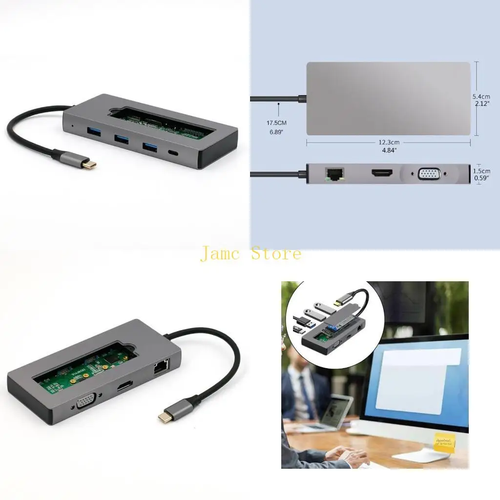 LX0B متعدد المنافذ من النوع C USB Hub 8 في 1 جيجابت نت متوافق مع USB3.0 محطة إرساء PD محول شحن سريع