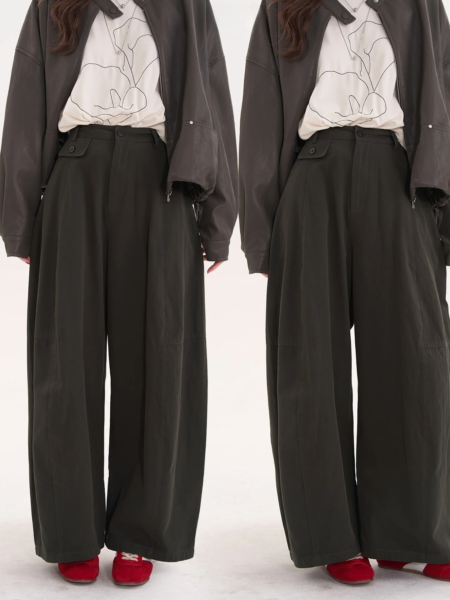 

High Waist Balloon Pants Wide Leg Casual Loose Women's Long Trousers Versatile Spring Cotton Comfortable Straight Cut Trousers