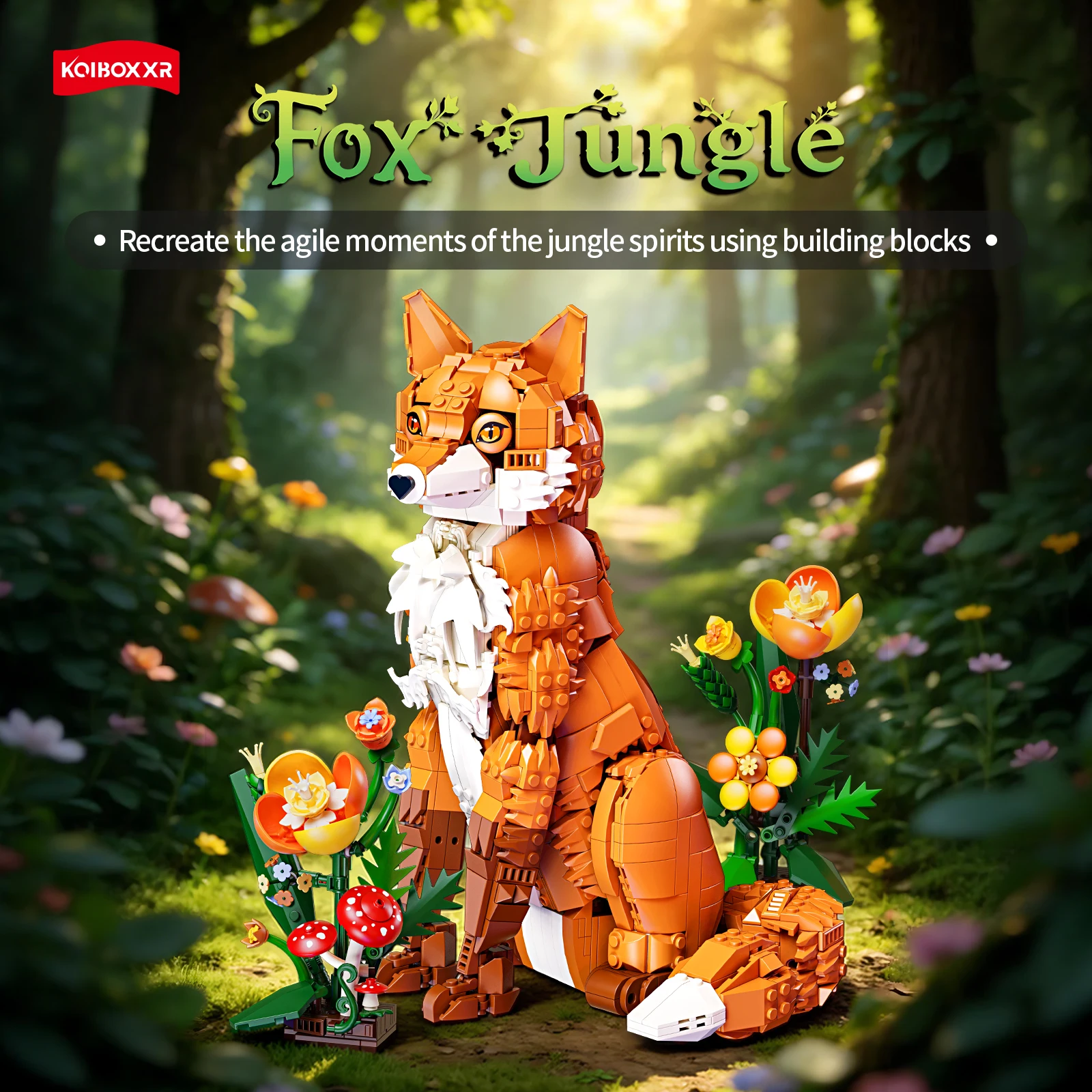 Forest Fox Building Blocks Set Large Sitting Fox Animal Brick Model with Flowers Mushroom Assemble Bricks Toy Gift For Adult view 2