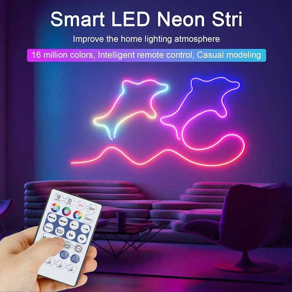 USB RGBIC Neon Strip Light Bluetooth 5V Neon Led Strip Lights 1M-5M IP65 RGBIC Flex Ribbon Led Tape for Room Wall Decor Music