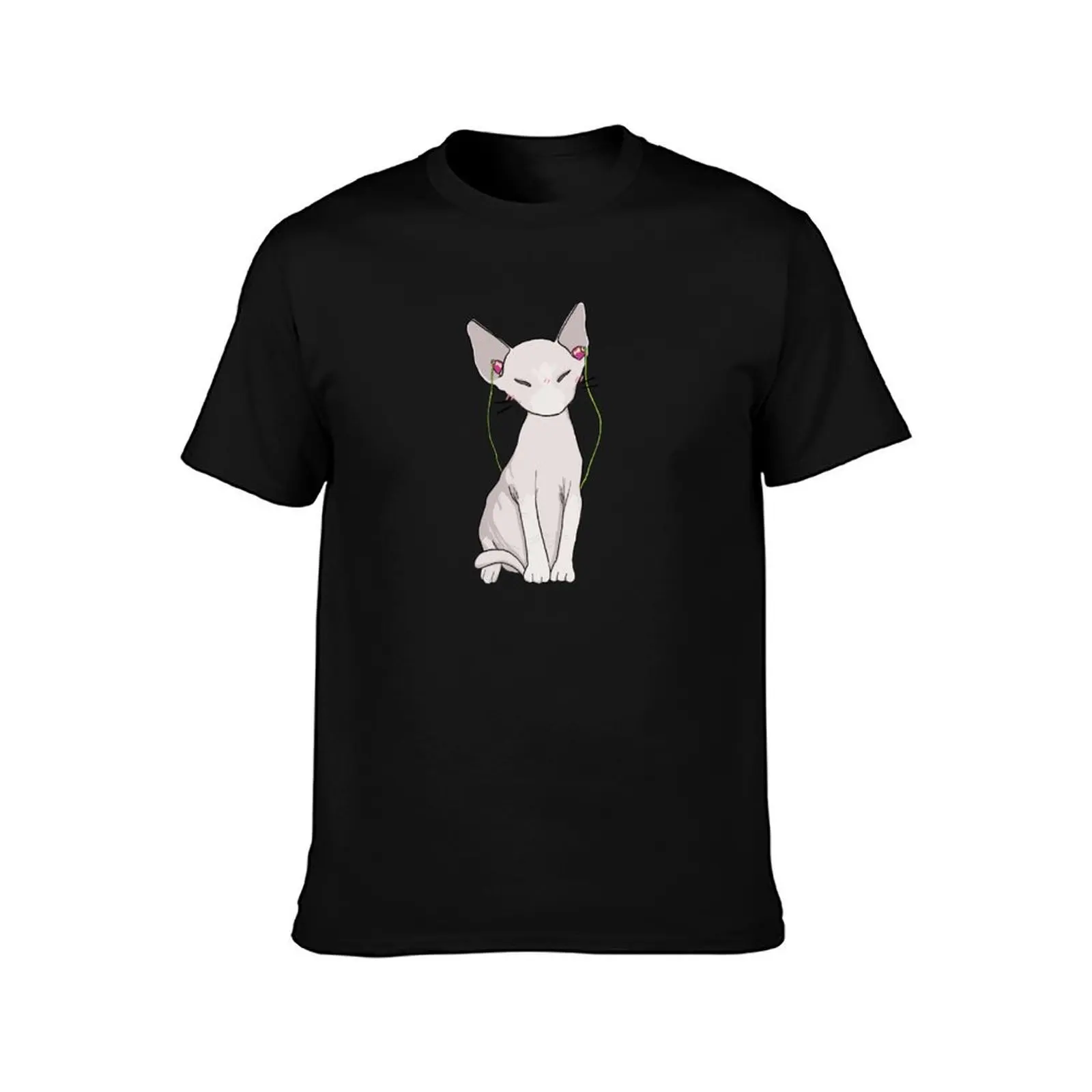 sphynx cat with earbuds T-Shirt Basic Simple Casual Short Sleeve Tee