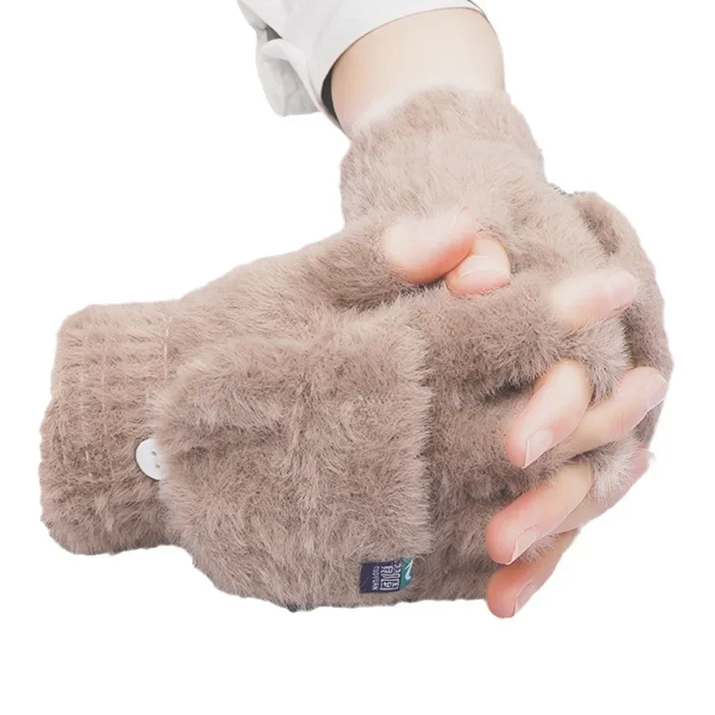 Winter Cute Plush Student Gloves Fingerless Mitten Soft Warm Flip Gloves Female Writing Gloves Thick Kawaii Cold Protection