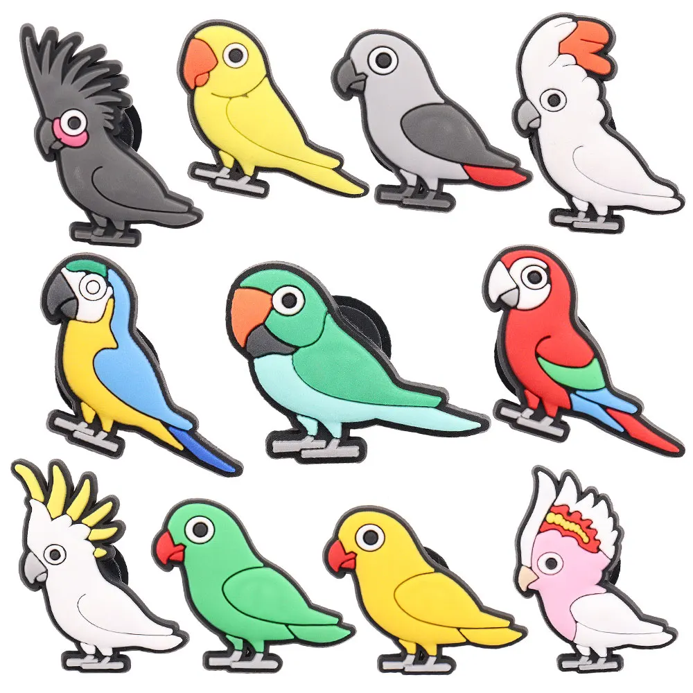 

50pcs Wholesale Mix Parrots Birds Psittaciformes Shoe Buckle Kids Slippers Shoes Charms Decoration Fit Backpack