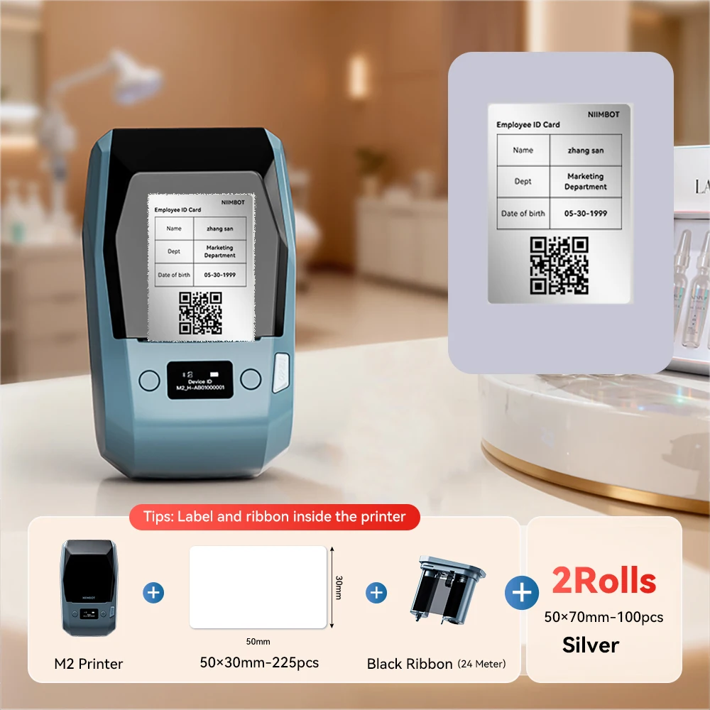 Niimbot M2 Thermotransfer-Etikettendrucker, 300 DPI, hochauflösend, kabellos, 20–50 mm Druckbreite, Etikettendrucker, unterstützt Telefon/PC