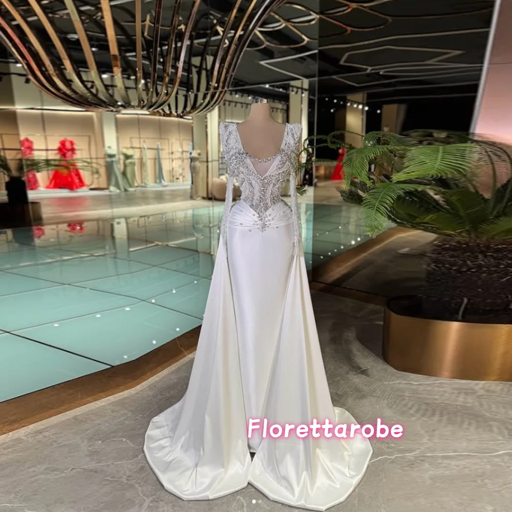 

﻿ Luxury Beaded Satin Wedding Dresses Sweetheart Long Sleeve Bridal Gown Detachable Customized Vestidos De Novia فساتين سهره فخم