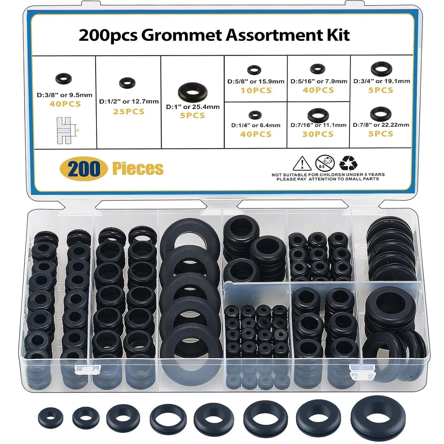 200Pcs Set Fireproof Wall Rubber Ring Classification Solid Closed Plug for Wire Electrical Appliance Pipe