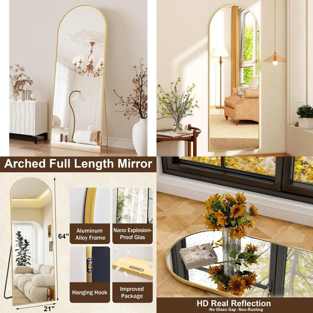 مرآة بإطار من الألومنيوم كاملة الطول مثبتة على الحائط للحمام وغرفة المعيشة، مثالية لديكور المنزل وعاكس كامل الجسم