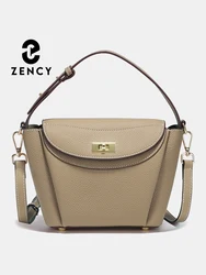Zency Elephant Grey Khaki Genuine Leather Tote Bag For Women Elegant Commuters Shoulder Crossbody Handbag Top Handle Bags