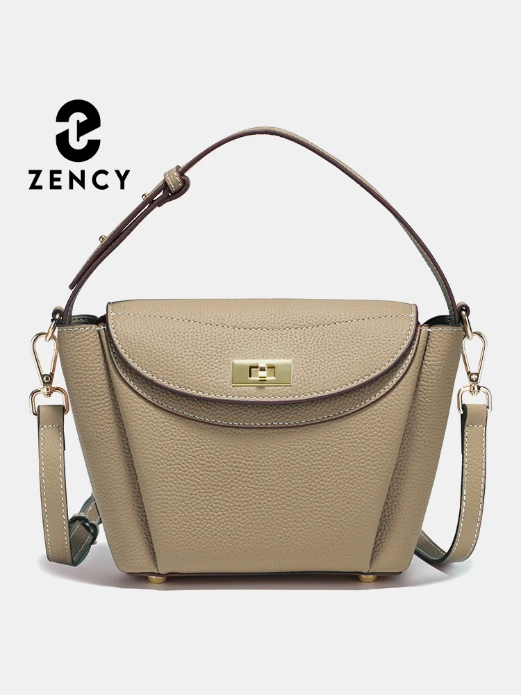 Zency Elephant Grey Khaki Genuine Leather Tote Bag For Women Elegant Commuters Shoulder Crossbody Handbag Top Handle Bags