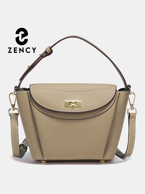 Torba damska Zency Elephant Grey Khaki z prawdziwej skóry, elegancka torba na ramię/do noszenia w poprzek ciała, torebka z górnym uchwytem dla dojeżdżających do pracy.