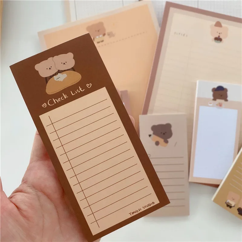 50 Sheets Cartoon Bear Memo Pads Kawaii Sticky Notes Message Writing Stationery To Do List Notepad Check List Office Supplies