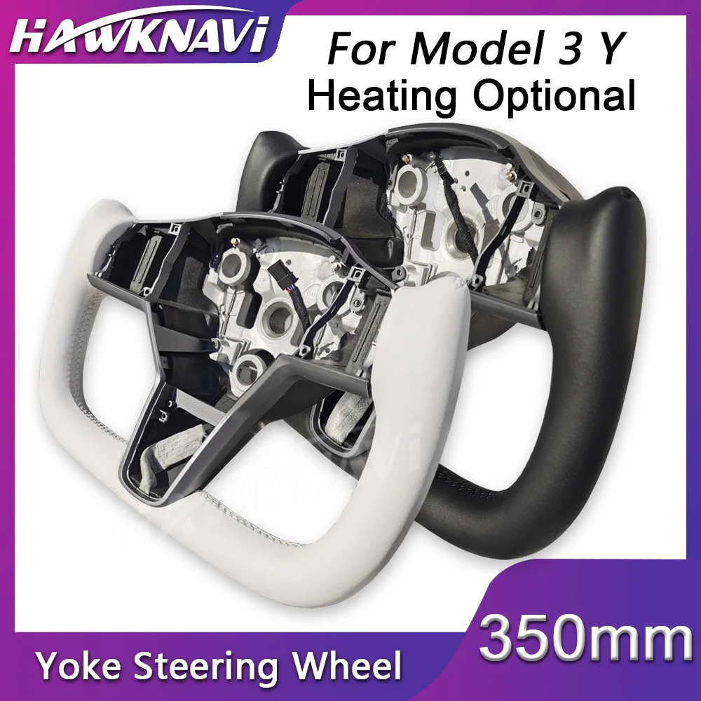 350mm Yoke Handle Steering Wheel for Tesla Model 3 Model Y Modified Racing Leather White Black Heating Optional Accessories