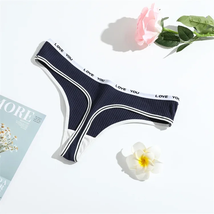 1PC Solid Women Thongs Sexy Panties Low Waist Cotton Briefs Female T-Back G-string Girls S-L Intimate Letters Striped Lingeries