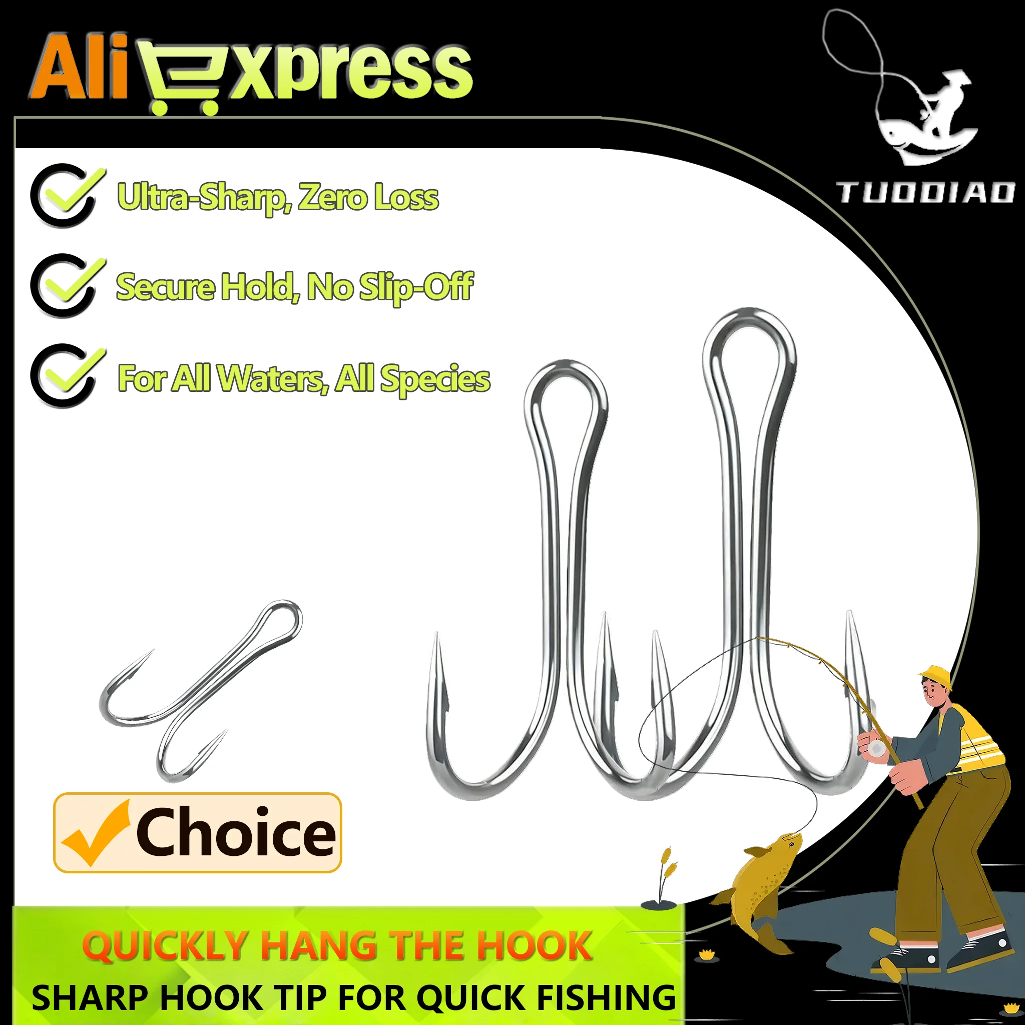 

[TUODIAO] Двойной крючок на 60 градусов, прочная конструкция с двумя крючками, безопасная проникновение, противоскользящий, прочный рыболовный крючок для приманки