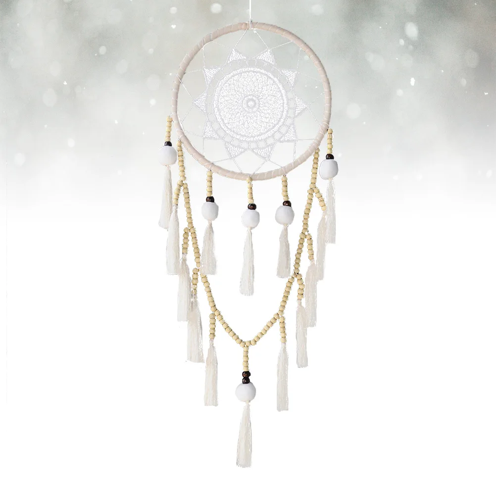 

White Big Catcher Home Decor Wall Hanging Simple Handmade DIY Hair Ball Tassel Pendant Wedding Decor