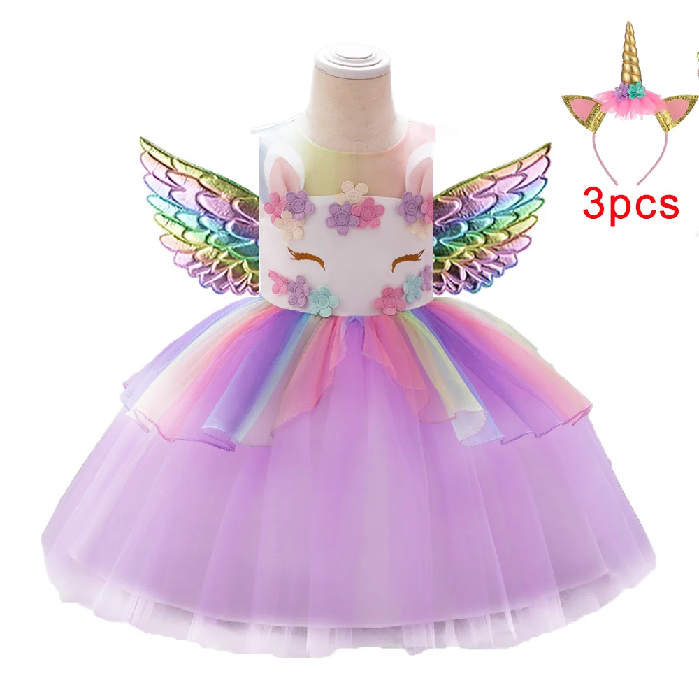 Baby Girl Unicorn Colorful Party Dress Kids 1st Rainbow Birthday Cosplay Tutu Gown Girls Fashion Holiday Wear Children Costumes