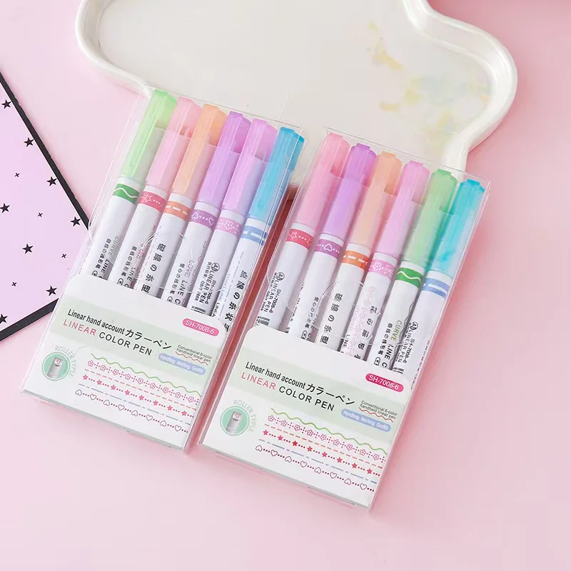 

Креативный 6-цветный быстросохнущий цветочный контурный узор-планировщик, красочный маркировочный узор, флуоресцентный валик для печати