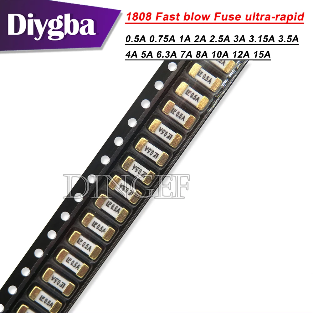 10 قطعة الذهب 1808 125V 250V AC SMD ضربة سريعة فيوز 0.5A 500mA 1A 2A 3A 4A 5A 6.3A 8A 10A 12A 15A 500MA 750MA 2410 فائقة السرعة