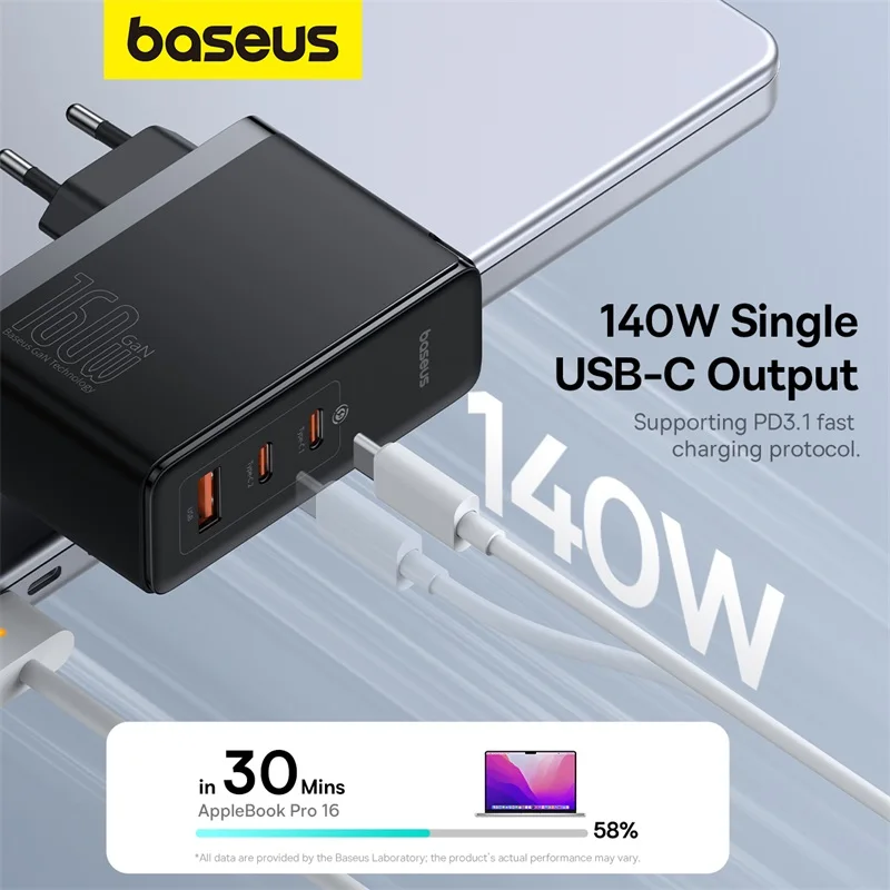 Baseus 160W GaN Charger Fast Charger For Laptop Tablet iPhone 15 14 Type C Charger Support PD3.1 QC PPS With USB Phone Charger